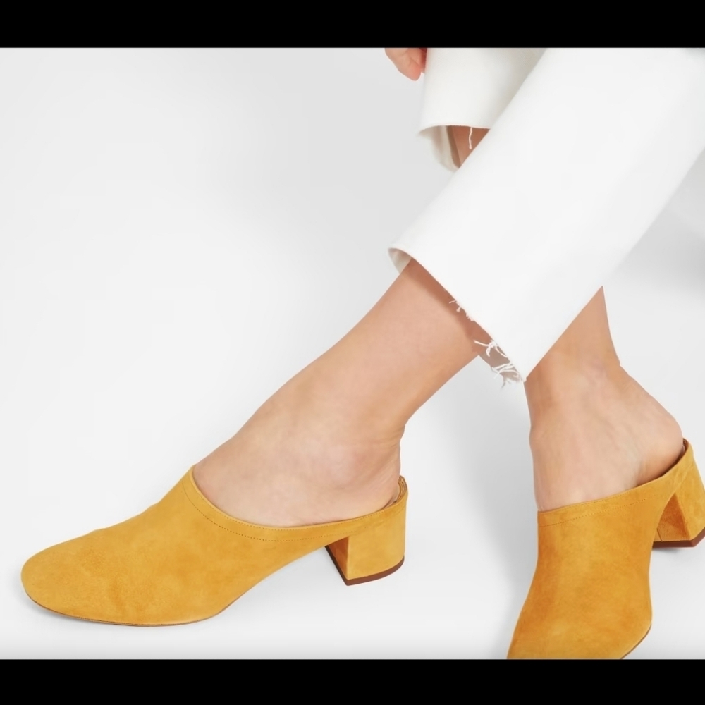Everlane Italian Suede Mule Block Heel | Mustard Yellow | Size 8.5